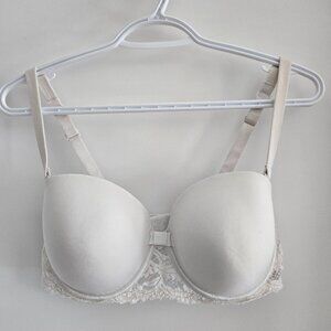 White Convertible Strapless Bra with Lace Back – Fits 36C/36D